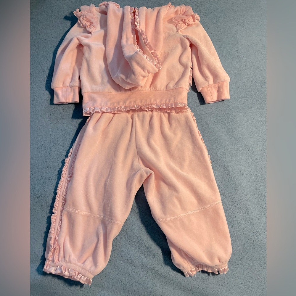 Kate Mack girls’ size 24 mos two-piece pink velour set (hoodie & pants) - Picture 5 of 7